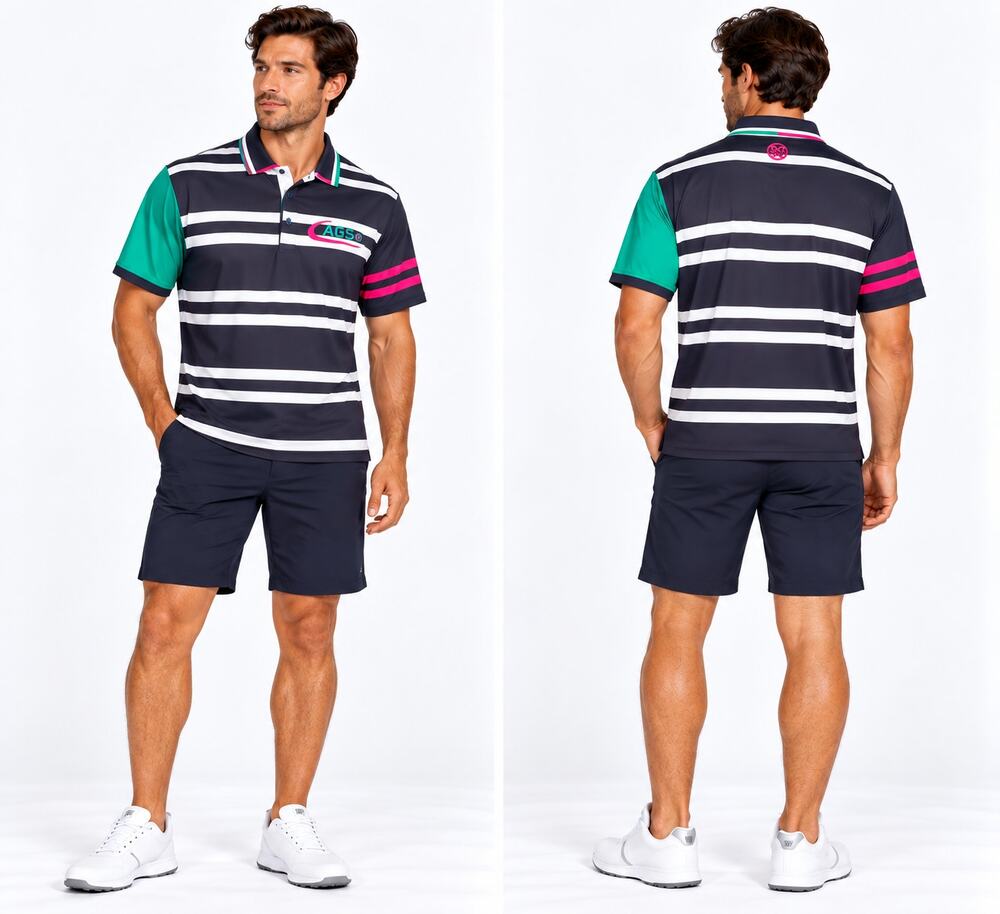 G/FORE Mens Striped Golf Polo XL Navy Green Pink White Athletic Sportswear *READ